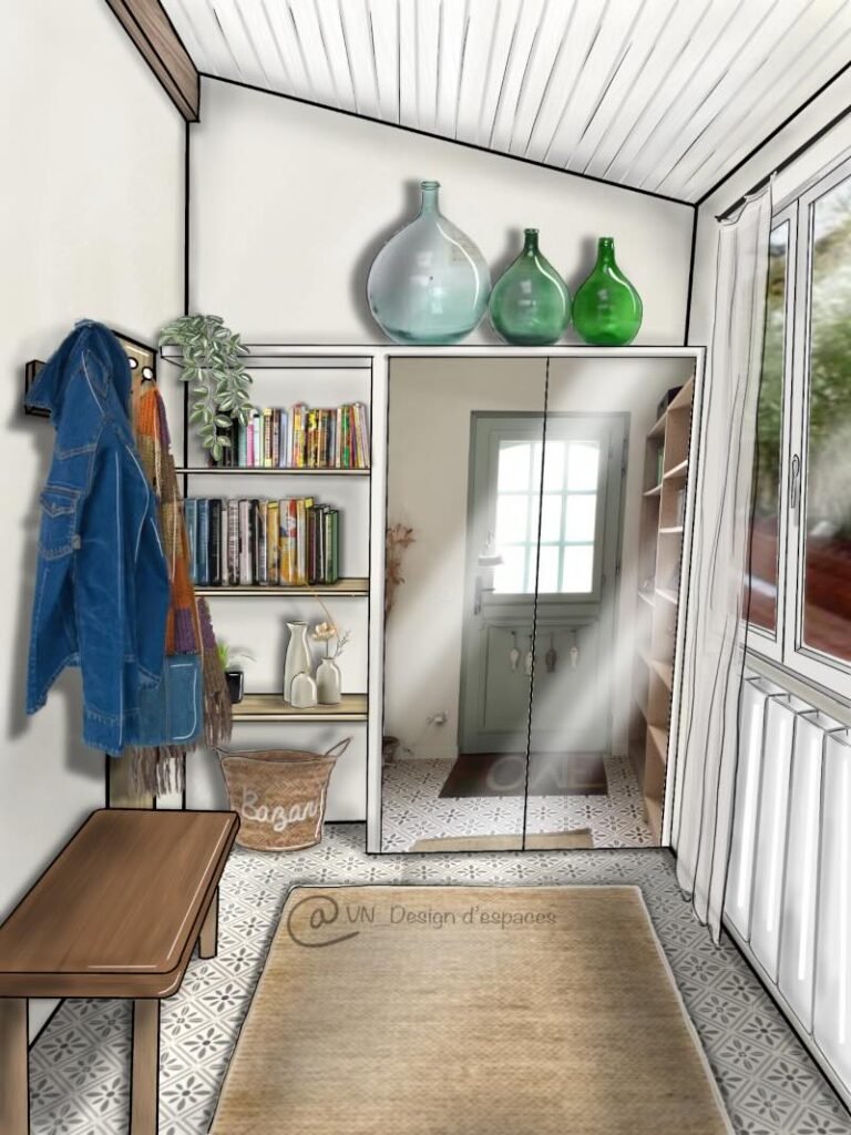 Croquis aménagement entrée maison Pessac